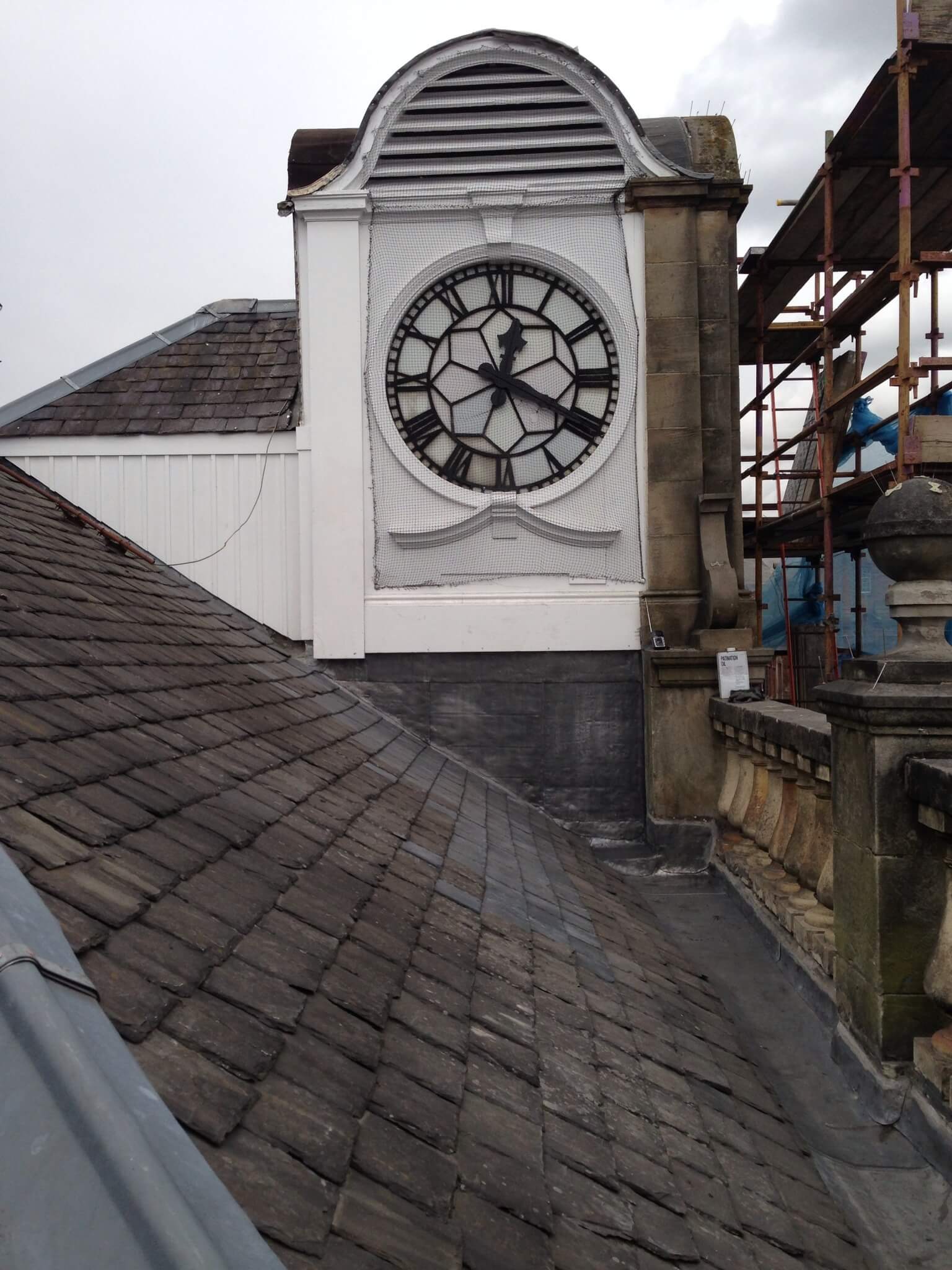 gutter and clock tower re-built Glasgow
